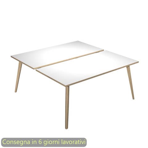 Scrivania bench doppia piano bianco 120x80xH.74,4 cm gamba rastremata in legno rovere Woody – 6404B-DKA-3C-AQ