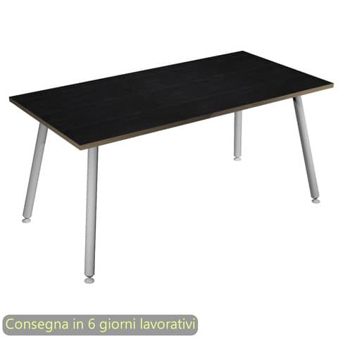 Scrivania piano nero venato frassino 120x80xH.74,4 cm gamba metallo tubolare bianca Skinny Metal – 6404-DJA-8C-AN