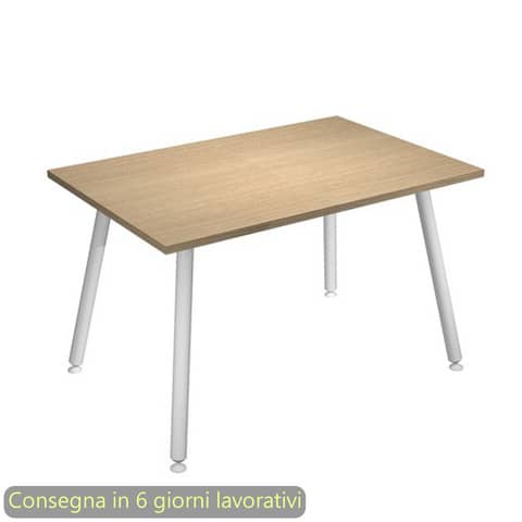 Scrivania piano rovere 120x80xH.74,4 cm gamba metallo tubolare bianca linea Skinny Metal Artexport – 6404-DJA-C-AN