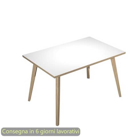 Scrivania piano bianco 120x80xH.74,4 cm gamba rastremata in legno rovere linea Woody Artexport – 6404-DKA-3C-AQ