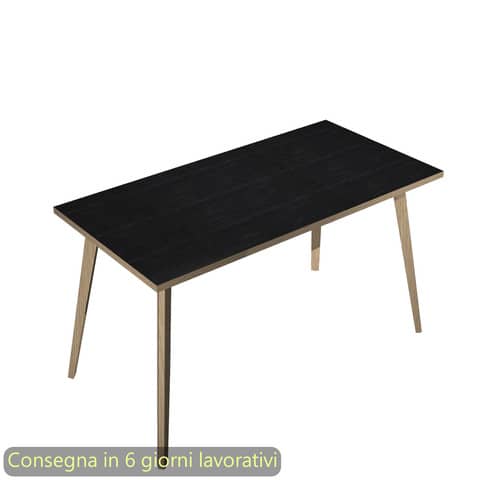 Scrivania piano nero venato frassino 120x80xH.74,4 cm gamba rastremata in legno rovere Woody – 6404-DKA-8C-AQ