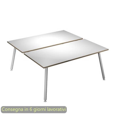 Scrivania bench doppia piano bianco 180x166xH.74,4 cm gamba metallo tubolare bianca Skinny Metal – 6405B-DJA-3C-AN
