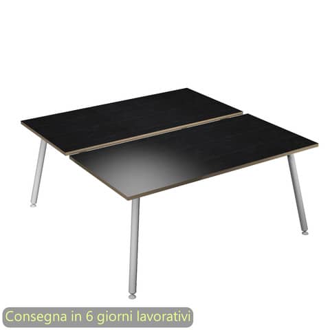 Scrivania bench nero venato frassino 180x166xH.74,4 cm gamba metallo tubolare bianca Skinny Metal – 6405B-DJA-8C-AN