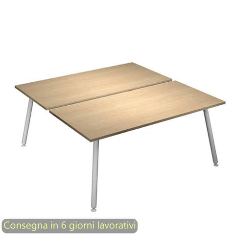 Scrivania bench doppia piano rovere 180x166xH.74,4 cm gamba metallo tubolare bianca Skinny Metal – 6405B-DJA-C-AN