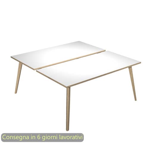 Scrivania bench doppia piano bianco 180x80xH.74,4 cm gamba rastremata in legno rovere Woody – 6405B-DKA-3C-AQ