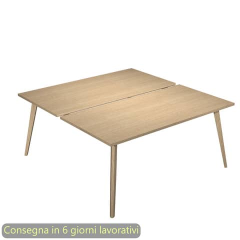 Scrivania bench doppia piano rovere 180x80xH.74,4 cm gamba rastremata in legno rovere Woody – 6405B-DKA-C-AQ