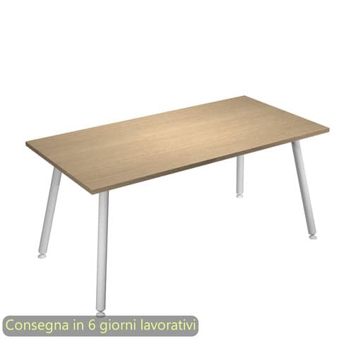 Scrivania piano rovere180x80xH.74,4 cm gamba metallo tubolare bianca linea Skinny Metal Artexport – 6405-DJA-C-AN