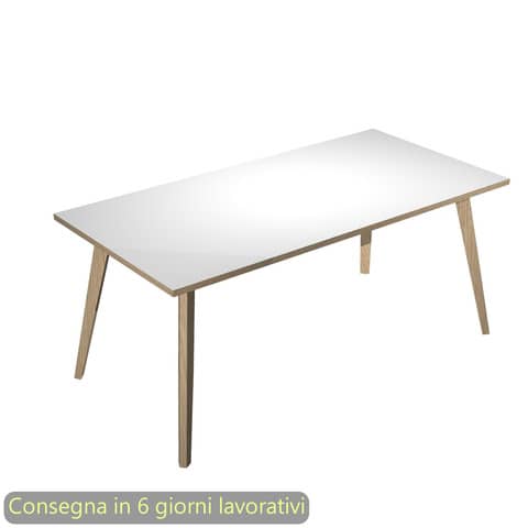 Scrivania piano bianco 180x80xH.74,4 cm gamba rastremata in legno rovere linea Woody Artexport – 6405-DKA-3C-AQ