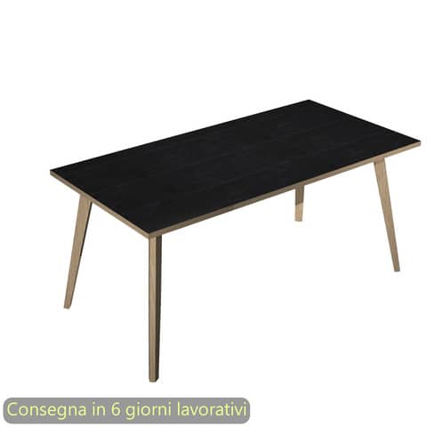Scrivania piano nero venato frassino 180x80xH.74,4 cm gamba rastremata in legno rovere Woody – 6405-DKA-8C-AQ