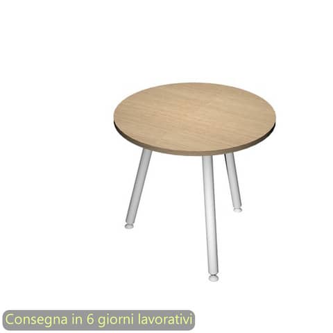 Tavolo riunione rotondo Skinny Metal ø80xH.74,4 cm con 3 gambe met. bianche Artexport piano rovere – 6408-DJA-C-AN