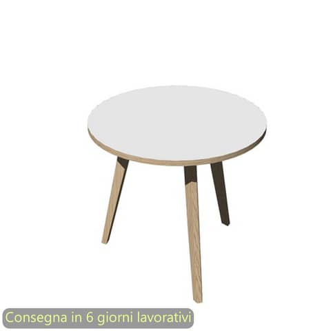 Tavolo riunione rotondo Woody ø80xH.74,4 cm con 3 gambe rovere Artexport piano bianco – 6408-DKA-3C-AQ