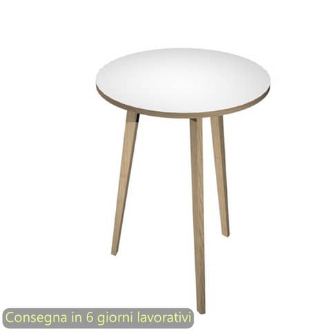Tavolo riunione rotondo alto Woody ø80xH.105 cm con 3 gambe rovere Artexport piano bianco – 6408-DKD-3C-AQ