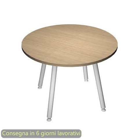 Tavolo riunione rotondo Skinny Metal ø100xH.74,4 cm con 3 gambe met. bianche Artexport piano rovere – 6410-DJA-C-AN