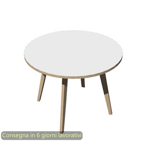 Tavolo riunione rotondo basso Woody ø100xH.74,4 cm con 3 gambe rovere Artexport piano bianco – 6410-DKA-3C-AQ
