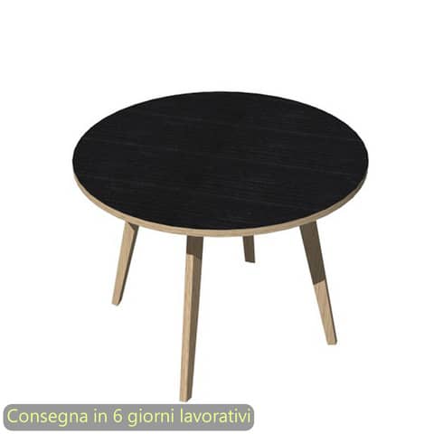 Tavolo riunione rotondo basso Woody ø100xH.74,4 cm con 3 gambe rovere Artexport piano nero – 6410-DKA-8C-AQ