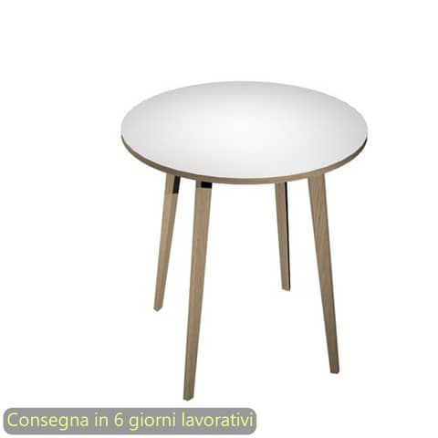 Tavolo riunione rotondo alto Woody ø100xH.105 cm con 3 gambe rovere Artexport piano bianco – 6410-DKD-3C-AQ