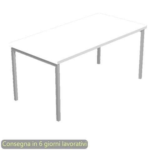 Scrivania piano bianco 120x80xH.72,5 cm gamba a ponte in metallo grigio linea Presto Venere Plus Artexport – 664/3
