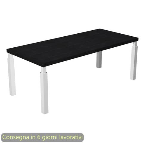 Scrivania direzionale piano nero venato frassino 180x90xH.74 cm gamba metallo bianco sez. quadrata Flora – 901G/8-AM