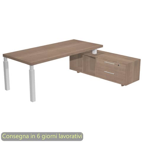 Scrivania manageriale con mobile di servizio ciliegio arabis 195x170xH76,2 cm gamba sez. quadrata bianca Flora