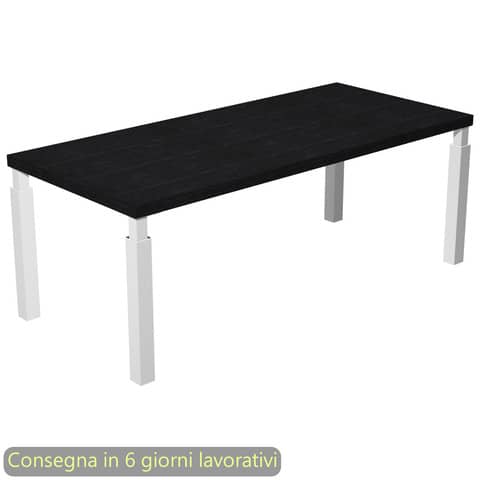 Scrivania direzionale piano nero venato frassino 210x90xH.74 cm gamba metallo bianco sez. quadrata Flora – 902G/8-AM