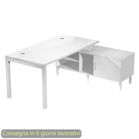 Scrivania piano bianco 140x80xH.72,5 cm gamba a ponte in metallo bianco piano bianco – SOL140/3-AM
