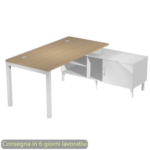 Scrivania piano rovere 180x80xH.72,5 cm gamba a ponte in metallo bianco piano rovere – SOL180/C-AM