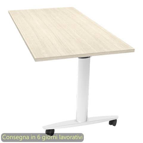 Tavolo multifunzione Taxi con ruote – 120x80xH.73,7 cm gambe metalliche bianche Artexport piano rovere