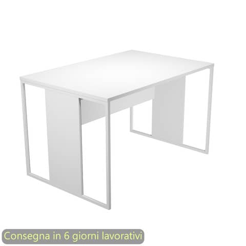 Scrivania piano bianco 120x80xH.74,4 cm gamba a pannello con anello in metallo bianco linea Blade Artexport – 414-3-AN