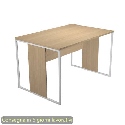 Scrivania piano rovere 120x80xH.74,4 cm gamba a pannello con anello in metallo bianco linea Blade Artexport – 414-C-AN