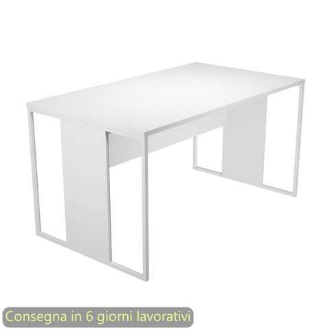 Scrivania piano bianco 140x80xH.74,4 cm gamba a pannello con anello in metallo bianco linea Blade Artexport – 412-3-AN