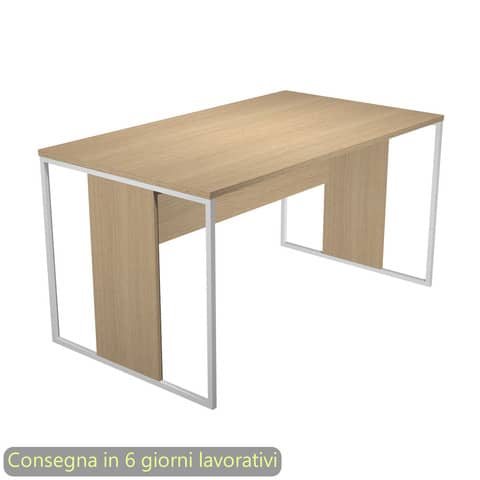 Scrivania piano rovere 140x80xH.74,4 cm gamba a pannello con anello in metallo bianco linea Blade Artexport – 412-C-AN