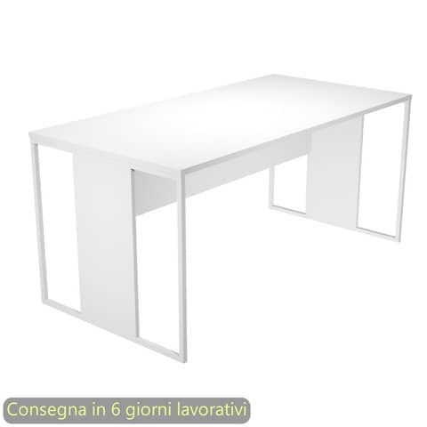 Scrivania piano bianco 160x80xH.74,4 cm gamba a pannello con anello in metallo bianco linea Blade Artexport – 413-3-AN