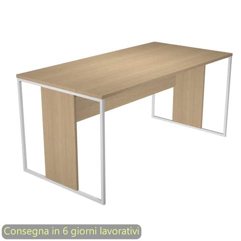 Scrivania piano rovere 160x80xH.74,4 cm gamba a pannello con anello in metallo bianco linea Blade Artexport – 413-C-AN