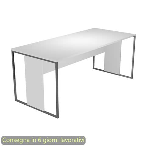 Scrivania piano bianco 180x80xH.74,4 cm gamba a pannello con anello in metallo antracite Blade Artexport – 415-3-AF