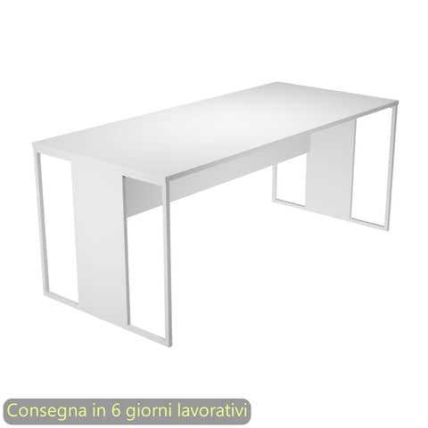 Scrivania piano bianco 180x80xH.74,4 cm gamba a pannello con anello in metallo bianco linea Blade Artexport – 415-3-AN