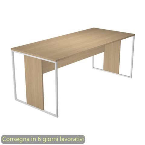 Scrivania piano rovere 180x80xH.74,4 cm gamba a pannello con anello in metallo bianco linea Blade Artexport – 415-C-AN