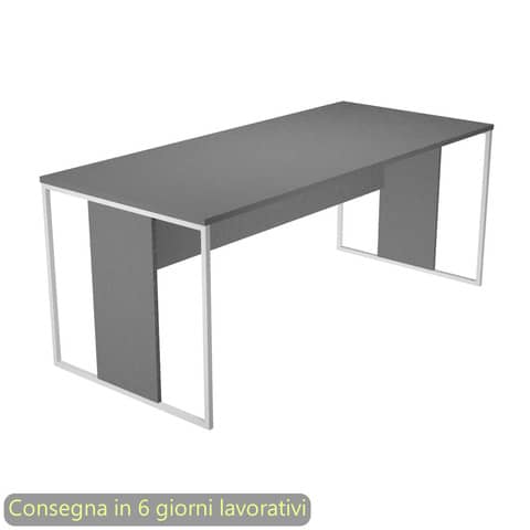 Scrivania piano antracite 180x80x74,4 cm gamba a pannello con anello in metallo bianco linea Blade Artexport – 415-T-AN