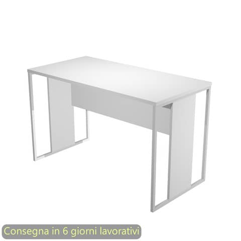 Scrivania piano bianco 120x60xH.74,4 cm gamba a pannello con anello in metallo bianco linea Blade Artexport – 484-3-AN