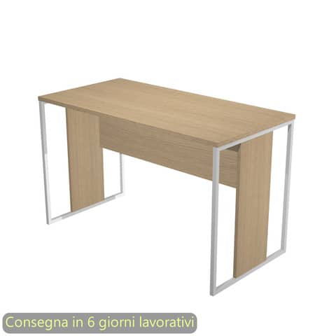 Scrivania piano rovere 120x60xH.74,4 cm gamba a pannello con anello in metallo bianco linea Blade Artexport – 484-C-AN
