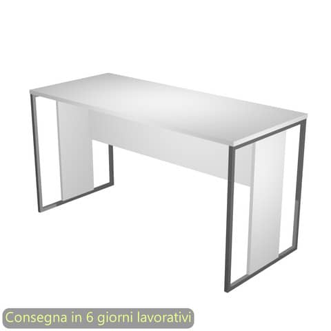 Scrivania piano bianco 140x60xH.74,4 cm gamba a pannello con anello in metallo antracite Blade Artexport – 482-3-AF