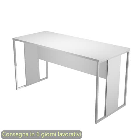 Scrivania piano bianco 140x60xH.74,4 cm gamba a pannello con anello in metallo bianco linea Blade Artexport – 482-3-AN