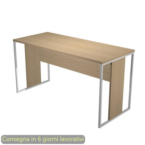 Scrivania piano rovere 140x60xH.74,4 cm gamba a pannello con anello in metallo bianco linea Blade Artexport – 482-C-AN