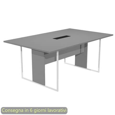 Tavolo riunioni con top access nero 180x110xH.74,4 cm strut. metallo bianco Blade Artexport piano antracite