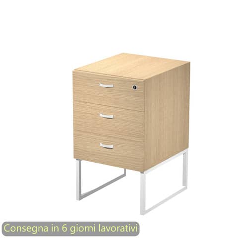 Cassettiera alta 3 cassetti supporto metallo bianco 41,5x50xH.72,2 cm montata Blade Artexport rovere – 419MET/C-AN
