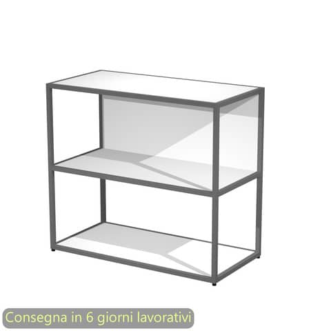 Libreria a giorno bassa 90x44xH.80 cm struttura metallo antracite Artexport Blade ripiani bianchi – 270-AF+RP4-3