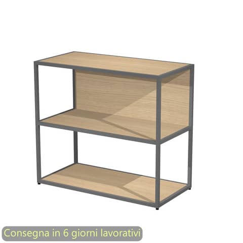 Libreria a giorno bassa 90x44xH.80 cm struttura metallo antracite Artexport Blade ripiani rovere – 270-AF+RP4-C