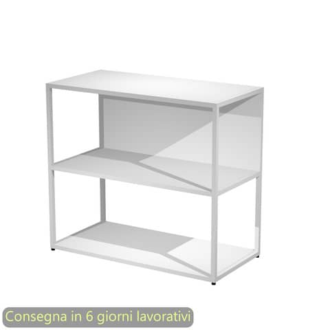 Libreria a giorno bassa 90x44xH.80 cm struttura metallo bianca Artexport Blade ripiani bianchi – 270-AN+RP4-3