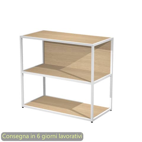 Libreria a giorno bassa 90x44xH.80 cm struttura metallo bianca Artexport Blade ripiani rovere – 270-AN+RP4-C
