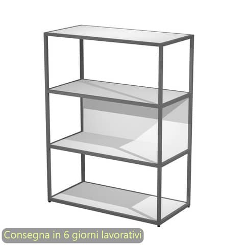 Libreria a giorno media 90x44xH.119 cm struttura metallo antracite Artexport Blade ripiani bianchi – 280-AF+RP5-3