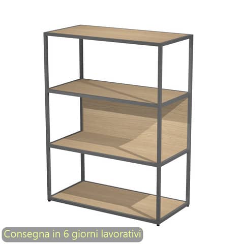 Libreria a giorno media 90x44xH.119 cm struttura metallo antracite Artexport Blade ripiani rovere – 280-AF+RP5-C